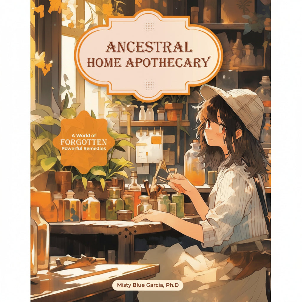 Book cover of 'Ancestral Home Apothecary' with a person in a药房 setting.